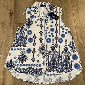 Francesca Bettini‎ Made In Italy Linen Blend Sleeveless Button Down Tunic Small